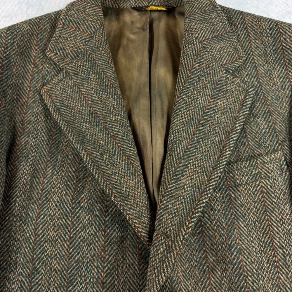 Palm Beach Harris Tweed Blazer Mens Brown Good Herringbone Wool Sport Coat